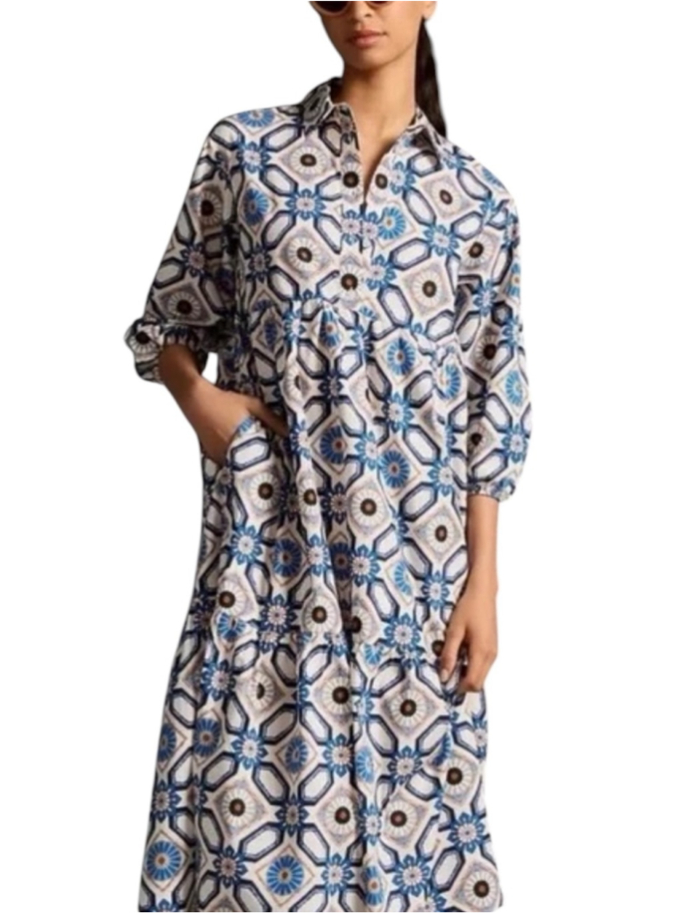 Anthropologie Maeve Bettina Tiered Shirt
Dress SZ L Sapphire print